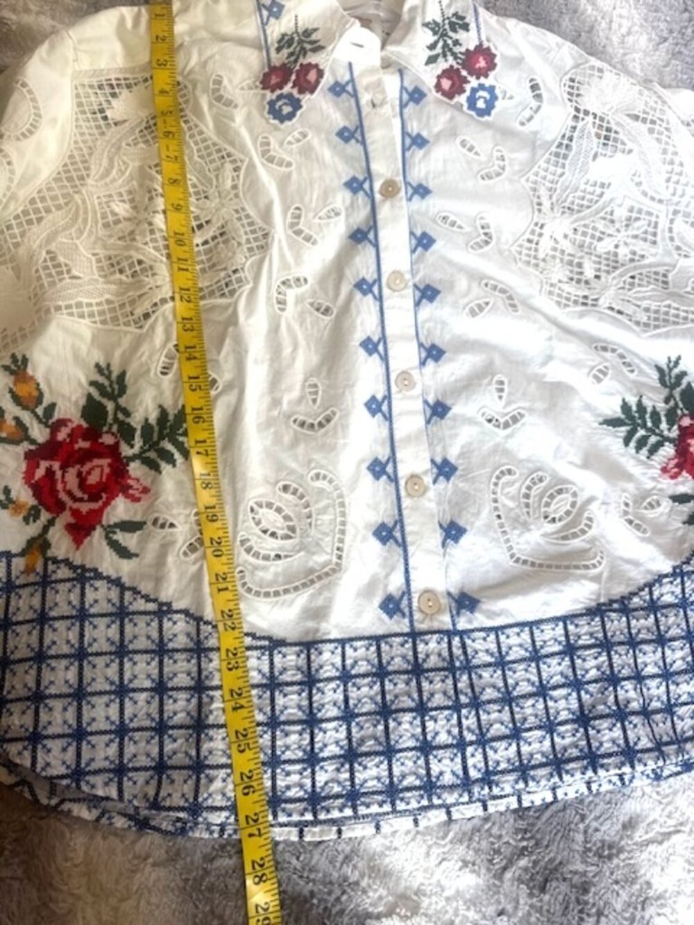 FARM Rio Off White Flowers Embroidery Richelieu Shirt - Picture 12 of 16